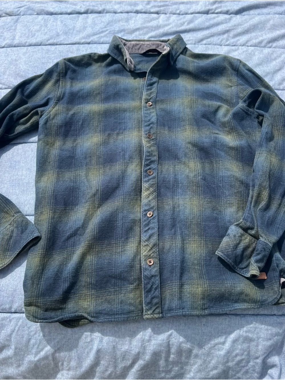 Outpost Makers Blue/Green Plaid Cotton Flannel Long Sleeve Shirt Size Large